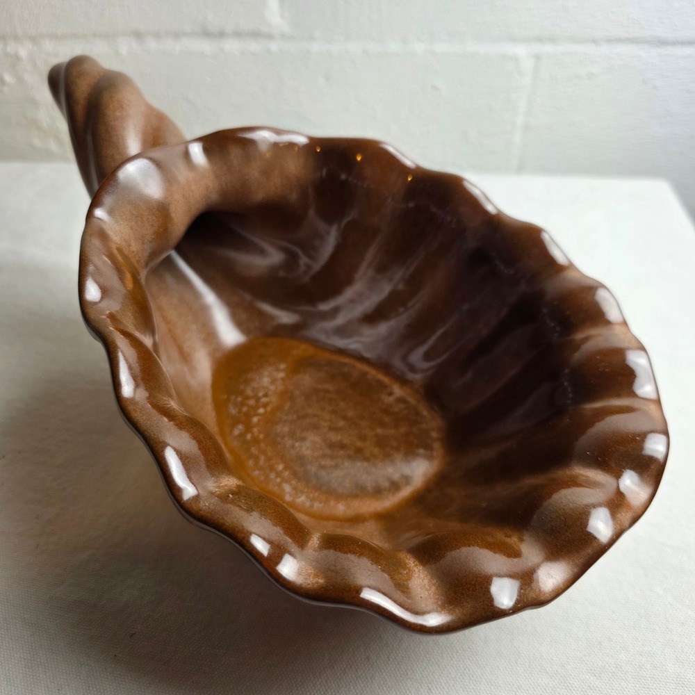 Vintage Frankoma Pottery 222 Cornucopia Horn of Plenty Brown Satin Glaze Bowl